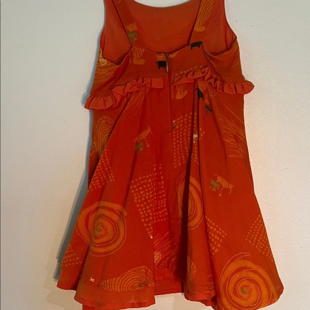 Vintage Catimini Orange Dress with Swirl and Animal Safari Print. Size 4​